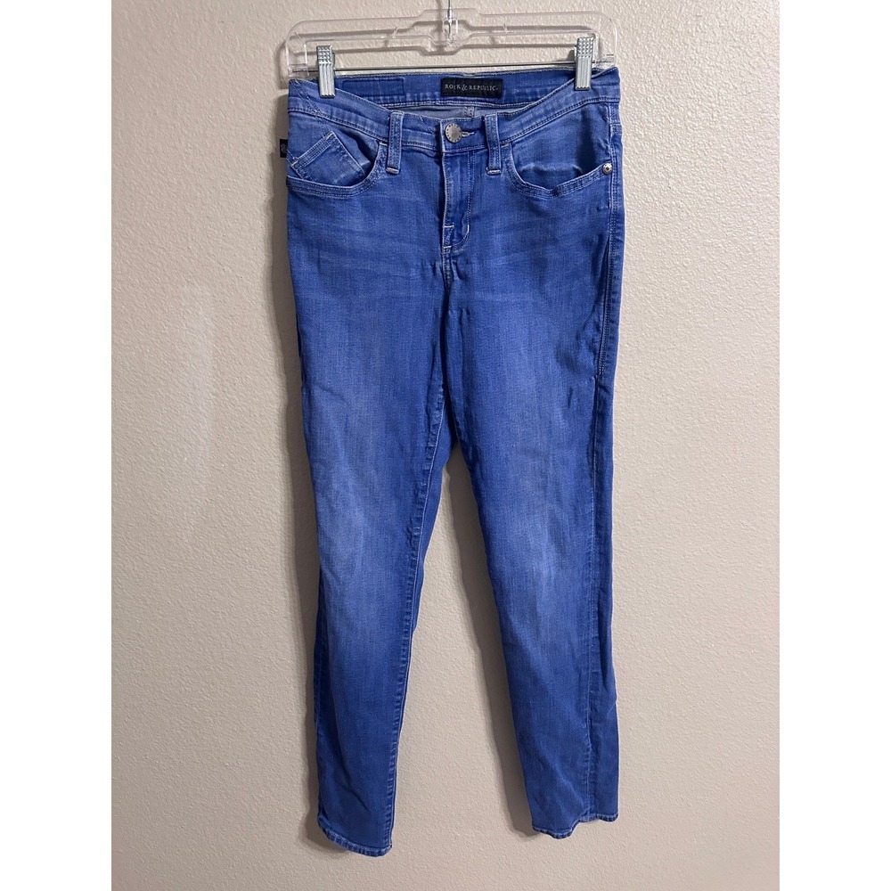 Rock & Republic Women's Blue Denim Jeans Skinny Jeans Embroidered Pockets